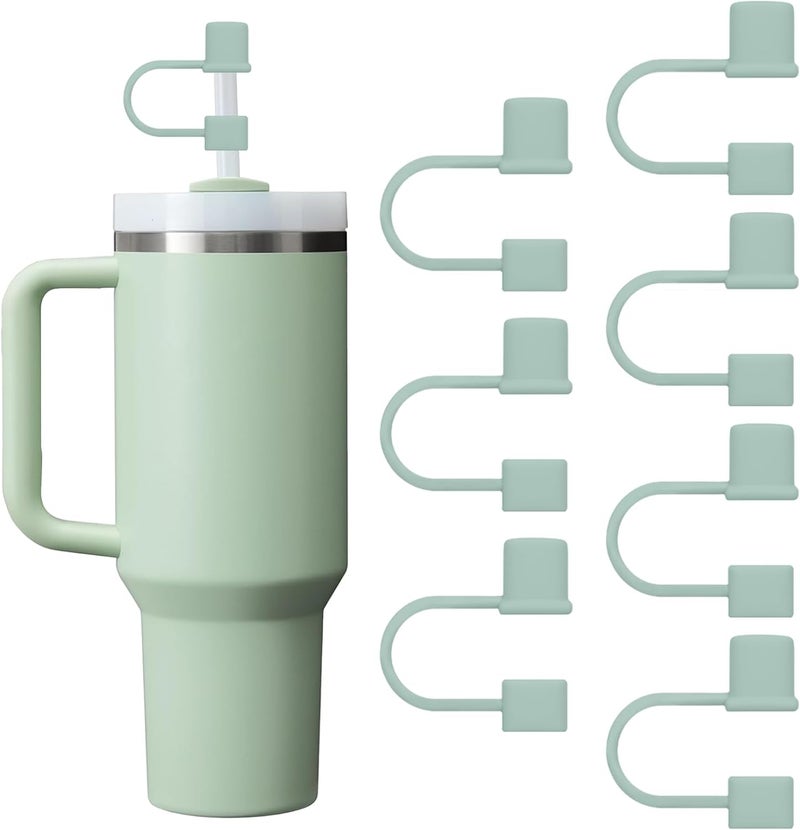 GGDECA 7Pcs Straw Cover Cap for Stanley Cup,Simple 10mm(0.4inch) Silicone Straw Toppers for Stanley 40&30oz Tumbler Accessories-Green - Image 1